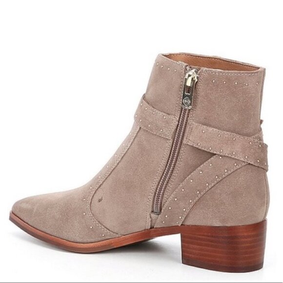 Antonio Melani Size 6M Beige Linadee Suede Leather Studded Block Heel Booties - Picture 4 of 15